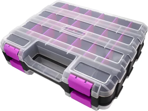 Vista 10 de Caja organizadora de herramientas, caja de almacenamiento de piezas pequeñas, 50 compartimentos, organizadores de hardware de doble cara