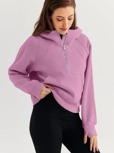 Vista 3 de WYNNQUE Sudaderas con capucha para mujer, sudaderas de gran tamaño, con cremallera de medio cuarto, manga larga, trajes de otoño, ropa de moda
