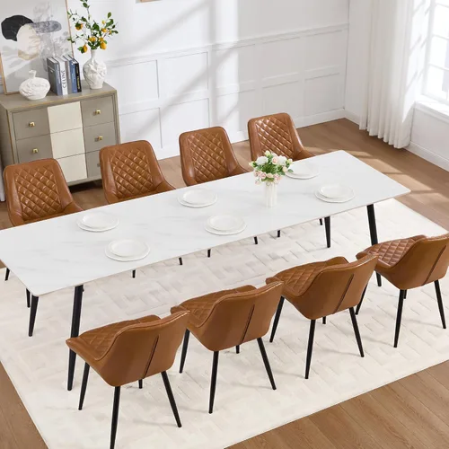 Vista 30 de Silla de Comedor, Sillas de Comedor Modernas con Cojines Gruesos, Sillas de Comedor y Cocina Tapizadas en Cuero Sintético con Patas Metálicas Marrón