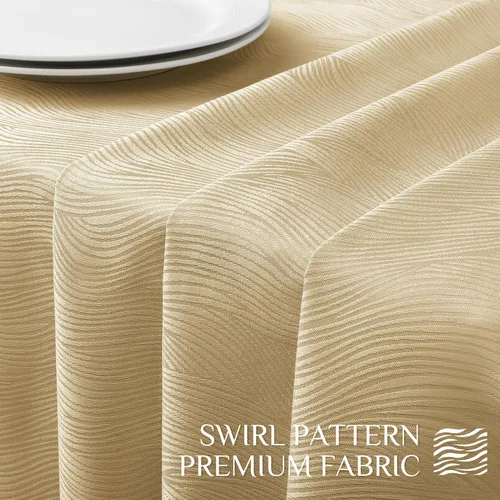 Vista 5 de Softalker Mantel rectangular de jacquard, diseño de remolinos, impermeable, resistente a las manchas, sin arrugas, tela de gran peso para Beige