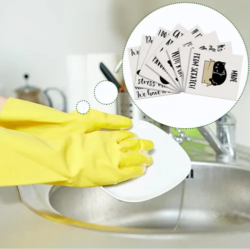 Vista 6 de Funtery 8 piezas de paños de cocina suecos de gato negro, paños de esponja absorbentes suecos reutilizables, lavables, paños de cocina para lavar