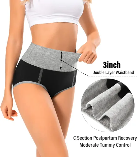 Vista 6 de MISSWHO Cotton High Waisted Womens Underwear Soft Stretch Breathable Full Coverage Ladies Panties Multipack