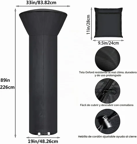 Vista 2 de Cubierta para calentador de patio impermeable con cremallera y bolsa de almacenamiento, cubierta para calentador al aire libre con características a