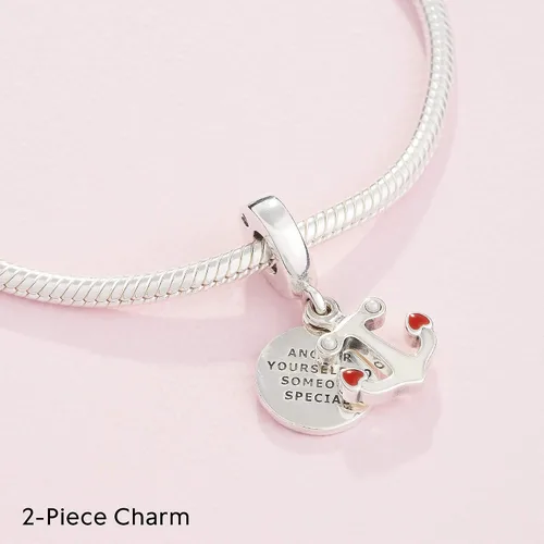 Vista 4 de PANDORA Colgante de perlas de cristal con ancla de amor en plata de ley Metal Perla Esmalte no aplica