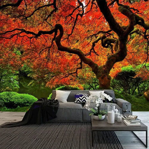 Vista 8 de FENDROM Tapiz de hojas de loto de naturaleza, tapiz de plantas, paisaje natural verde, para colgar en la pared, arte de pared 3D para dormitorio