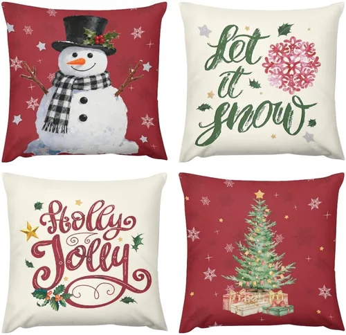 Vista 10 de Juego de 4 fundas de almohada decorativas de árbol de Navidad con estampado de ambos lados, 16 x 16 pulgadas, fundas de almohada de bosque