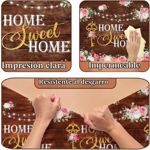 Vista 6 de Decoraciones de inauguración de la casa, 3 manteles para el hogar, mantel floral rústico de madera, cubierta de mesa de calentamiento de casa
