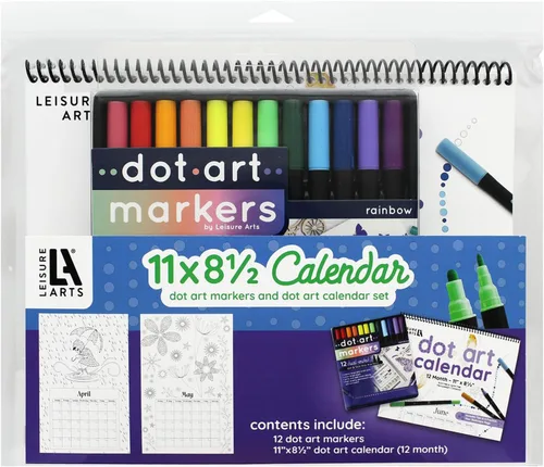 Vista 8 de Leisure Arts Dot Art Calendario 12 x 12 pulgadas, con marcadores, calendario en blanco, marcadores de puntos, pintura, marcadores de arte, dotadores