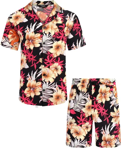 Vista 2 de COOFANDY Conjunto de camisa hawaiana y pantalones cortos a juego para la familia, conjunto de blusa floral para hombre y mujer
