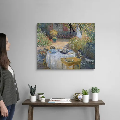 Vista 2 de El jardín de Monet en lienzo de The Luncheon - Impresión artística para pared, obra de arte alimentaria