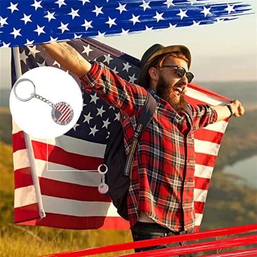 Vista 6 de Ergugos Llavero de Estados Unidos de América, llavero de bandera estadounidense, anillo de metal, estrella a rayas, llavero de EE. UU., para hombres