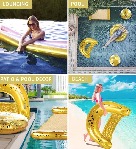 Vista 3 de POZA Paquete inflable para casa completa – Tubo flotante de 36 pulgadas con confeti brillante de alta calidad, bolas de playa de 16 pulgadas, fideos