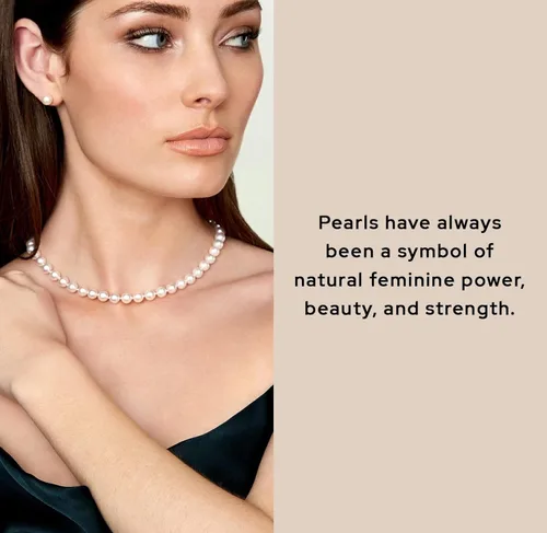 Vista 2 de The Pearl Source Juego de collar y aretes de perlas blancas de agua dulce para mujer, collar de hilo de perlas de oro de 14 quilates, collar