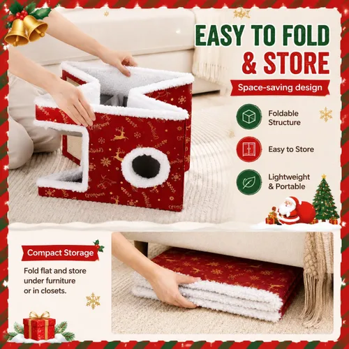 Vista 4 de Cama de Navidad para gatos grandes para interiores con almohadilla para Verde