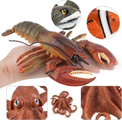 Vista 2 de Juego de 8 juguetes de criaturas marinas gigantes para niños, 8 piezas, figura de juguete de ballena, modelo de langosta australiana, educativo