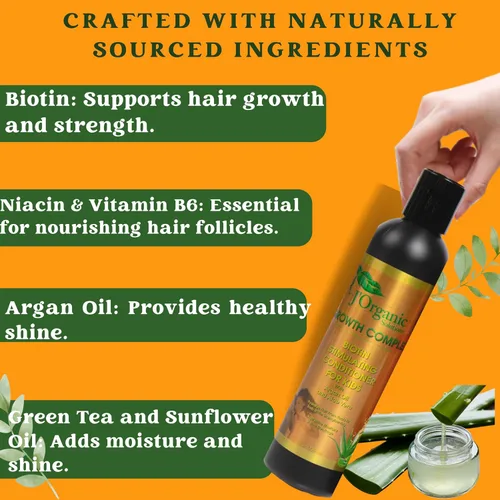 Vista 4 de J'Organic Solutions Acondicionador de cabello estimulante de biotina para niños, promueve un cabello más grueso, más completo, nutritivo y mejora