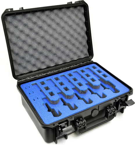 Vista 14 de Estuche para Armas de 5 Pistolas y 18 Cargadores con Inserción de Espuma Personalizada MyCaseBuilder - Impermeable, Resistente - Porta Armas