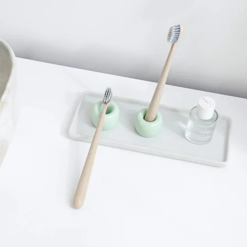Vista 2 de AirMoon Mini soporte de cerámica para cepillo de dientes para baño, organizador de encimera pequeño verde claro, soporte para cepillos de dientes