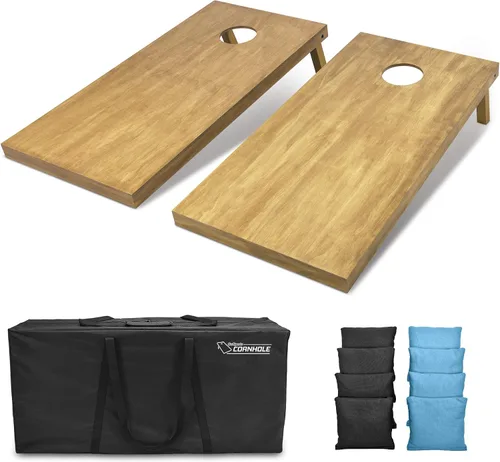 Vista 95 de GoSports 4 ft x 2 ft Regulation Size Wooden Cornhole Boards Set with Light Brown Finish - Includes Carrying Case and Bean Bags Negro- gris