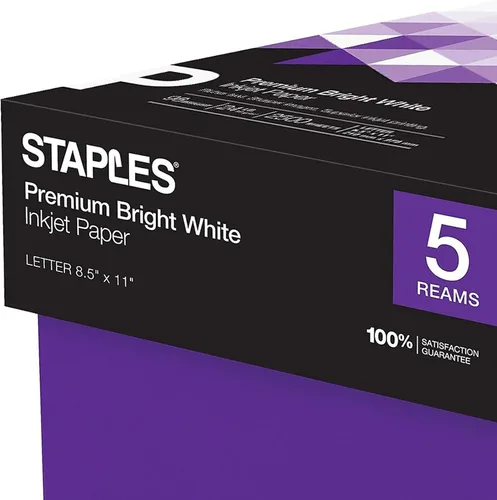 Vista 4 de Papel para Inyección de Tinta Staples – 8.5" x 11" Multiusos, 24 lbs, 98Bright, 5 Resmas/Cartón Papel blanco multiusos para impresión nítida por