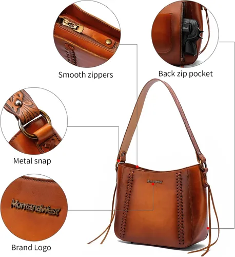 Vista 6 de Montana West Monederos de cuero genuino para mujer, bolsos Hobo con asa de herramientas y borlas