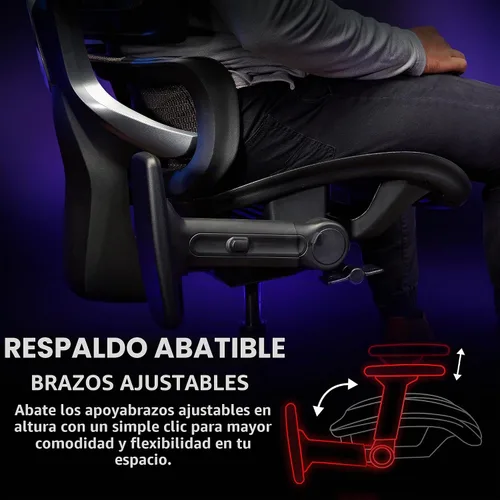 Vista 5 de Respawn Silla de oficina de malla ergonómica Specter con reposacabezas y Gris (Graphite Grey)