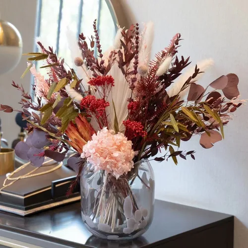 Vista 3 de Ramo de flores secas naturales, decoración de hierba de las pampas con plantas preservadas, arreglos florales rústicos bohemios para centros de mesa