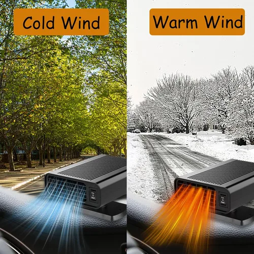 Vista 3 de Calentador portátil para automóvil con calefacción y refrigeración 2 en 1, descongelador de parabrisas giratorio de 360°, 12 V 150 W se conecta al