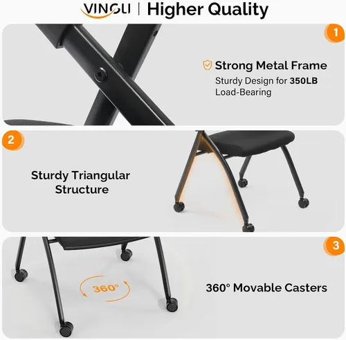 Vista 6 de Karl home Silla de oficina plegable ergonómica con cojín grueso, cómoda silla de oficina plegable con brazos y ruedas para reuniones de oficina
