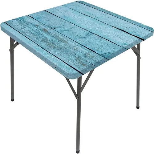 Vista 23 de Mesa cuadrada de tablones de madera, impresión de textura de tablones de madera, borde elástico, adecuada para catering y cocina, apta para mesa