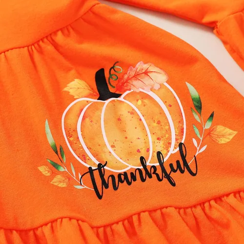 Vista 5 de Halloween Acción de Gracias niños ropa de calabaza pavo camiseta vestido + pantalones + diadema conjunto de otoño 3 piezas