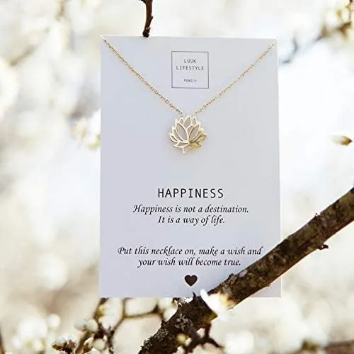 Vista 9 de LUUK LIFESTYLE Collares de acero inoxidable para mujer con colgante, tarjeta de joyería de moda con frase de felicidad, amuleto de la suerte, regalo
