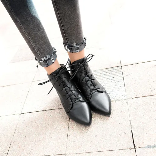 Vista 6 de SEIFIN Botines con cordones para mujer, tacón bajo y medio, con cremallera lateral, botines cortos con puntera puntiaguda