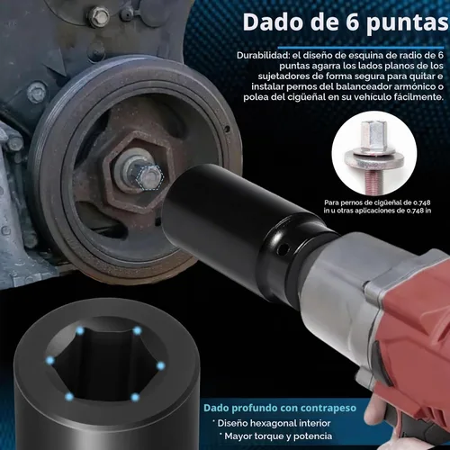 Vista 3 de Herramienta de enchufe equilibrador armónico 77080 para Honda, enchufe de perno de manivela de 19 mm, 3 veces la potencia de los enchufes de impacto
