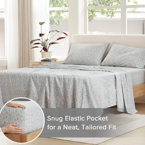 Vista 4 de Comfort Spaces Juego de sábanas 100% algodón transpirable, ligero, suave, con bolsillo elástico de 12 pulgadas que se adapta a colchones de hasta 14