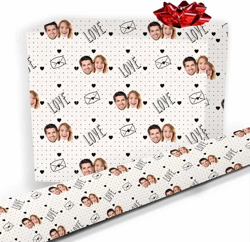 Vista 19 de Artsadd Papel de regalo personalizado con texto con imagen para aniversario, día de San Valentín, papel de regalo con foto personalizada con corazón