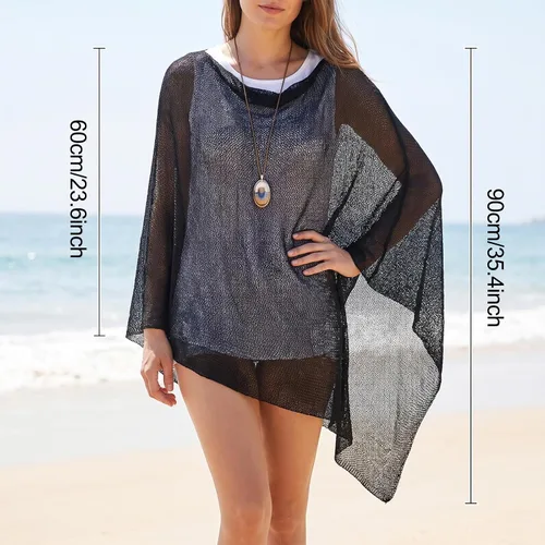 Vista 2 de Poncho de malla, poncho de punto ligero negro transparente