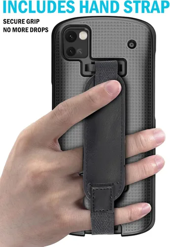 Vista 5 de Estuche + Correa De Mano + Clip De Cinturón Combo Para Zebra TC53 TC58 Teléfono - Negro Carcasa rígida con soporte y soporte giratorio, delgado