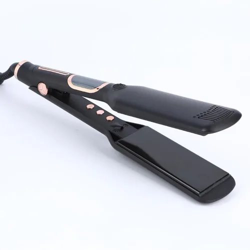 Vista 5 de Plancha de pelo profesional con pantalla LCD, placa ancha de 500 F, cable giratorio de 360°, negro y oro rosa