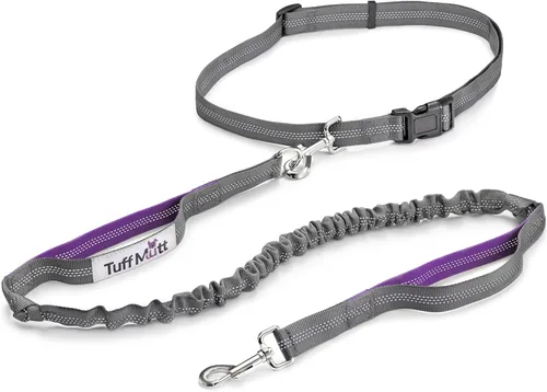 Vista 12 de Tuff Mutt Correa de cintura manos libres para perros para caminar, correr y hacer senderismo, clip de mosquetón, cinturón ajustable con doble asa