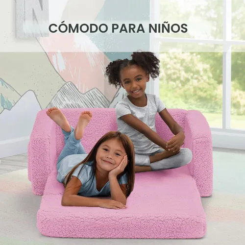 Vista 4 de Delta Children Cozee - Sofá convertible 2 en 1 de sherpa abatible para niños, color rosa