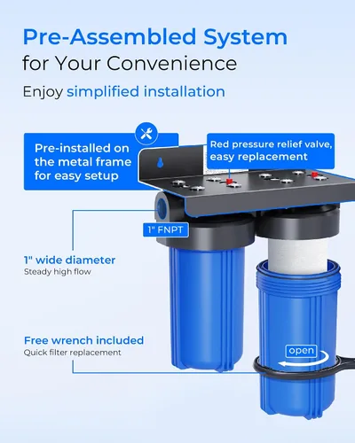 Vista 7 de Waterdrop Sistema de filtro de agua para toda la casa de 2 etapas, con filtro de sedimentos de metales pesados y anti-incrustaciones, reduce