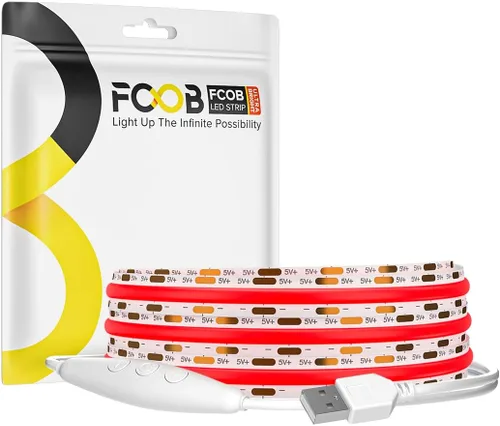 Vista 11 de Tira de luz LED USB de 6.56 pies, 5 voltios alimentada por USB, luces LED COB de 3000 K, blanco cálido de 0.315 in, tiras flexibles de alta densidad