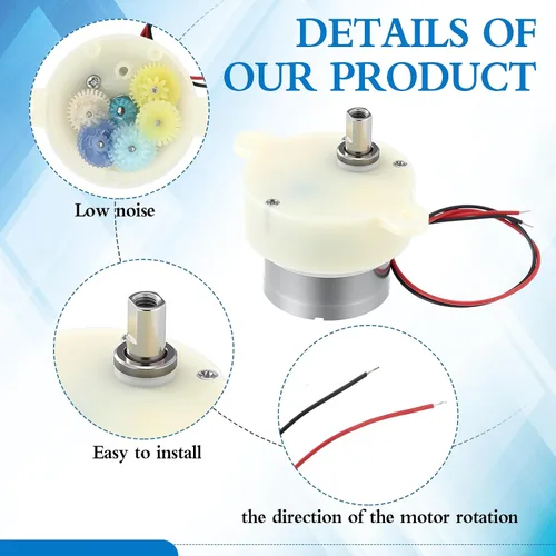 Vista 3 de 6 unids DC 6V 5RPM Motor de engranaje de velocidad lenta Motor giratorio de alto par Micro cajas de cambios eléctricas Conexión de 2 cables