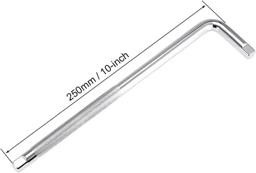Vista 2 de uxcell Juego de 2 accesorios de enchufe de 0.512 in, 6 puntos, mango de extensión en forma de L de 10 pulgadas con unidad de 3/8 pulgadas