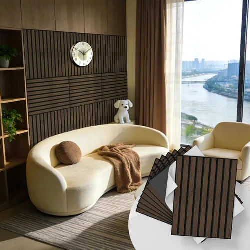 Vista 10 de WADILE Paneles de pared de listones de madera para despegar y pegar, paneles acústicos decorativos de 11.8 x 15.7 pulgadas, paneles de pared