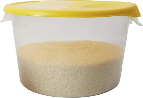 Vista 4 de Rubbermaid Productos comerciales Contenedor redondo de plástico para almacenamiento de alimentos con asa, 4 cuartos de galón, amarillo, rango