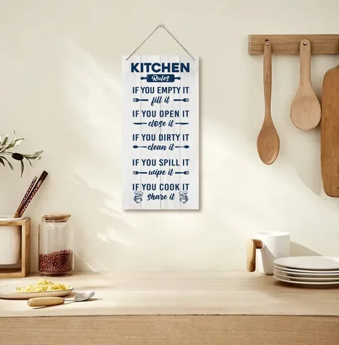 Vista 4 de HALUOSI Letrero decorativo de madera para cocina, reglas de cocina, 12 x 6 pulgadas, blanco, rectangular, montaje en pared, duradero, madera