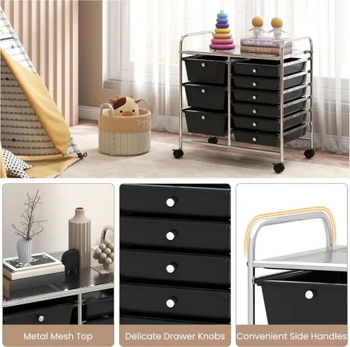 Vista 6 de RELAX4LIFE Carro de almacenamiento rodante de 9 cajones - Carros de cajones móviles para suministros de arte y manualidades, papelería, salón
