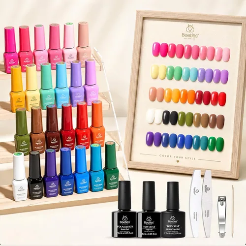 Vista 21 de Beetles - Kit de esmalte de uñas de gel con luz UV, 54 piezas, 32 colores A - Multicolor-32-54